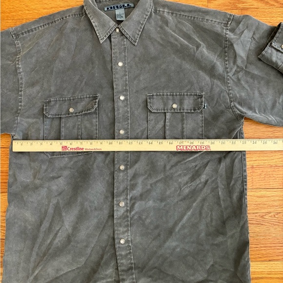 DRILL Shirt Men’s Large Gray Button Down Microfiber Top Pockets Flaws Shown Pics - Picture 11 of 11